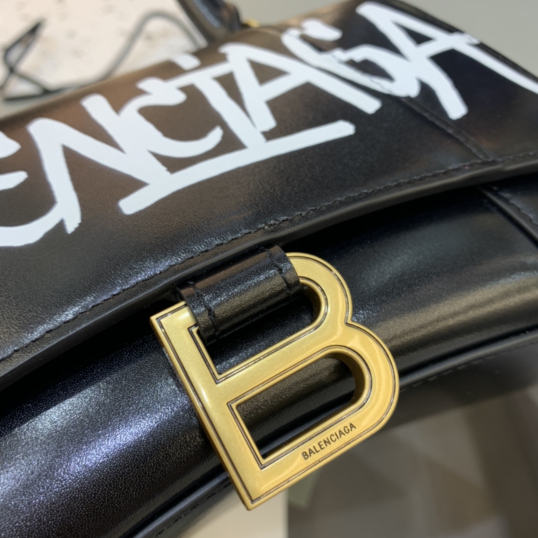 Balenciaga Hourglass Small Handbag Graffiti Shoulder Bag Black